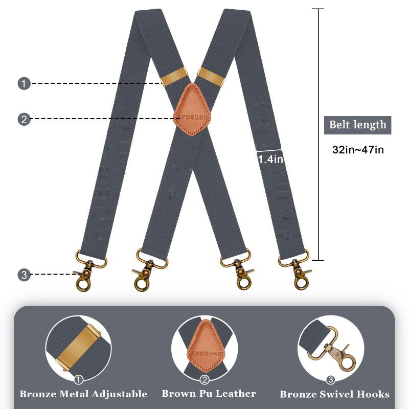 AYOSUSH Snap Hooks Suspenders for Men Heavy Duty Big and Tall Grey Formal Tuxedo - Image 2