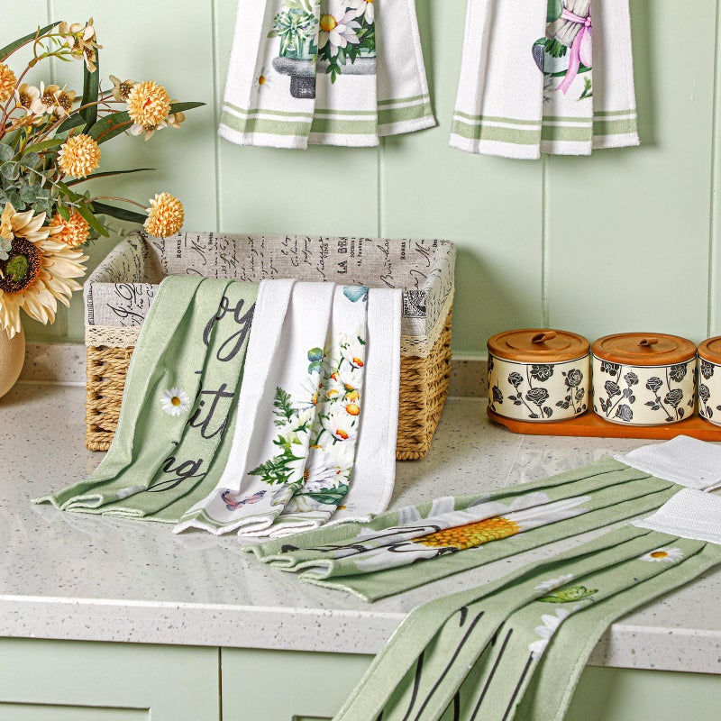 Jingmore 6 Pcs Summer Hanging Kitchen Towels with Loop Hand Tie Towels Microfiber Drying Baking Cooking Cloth(Green,Daisy) - Image 3