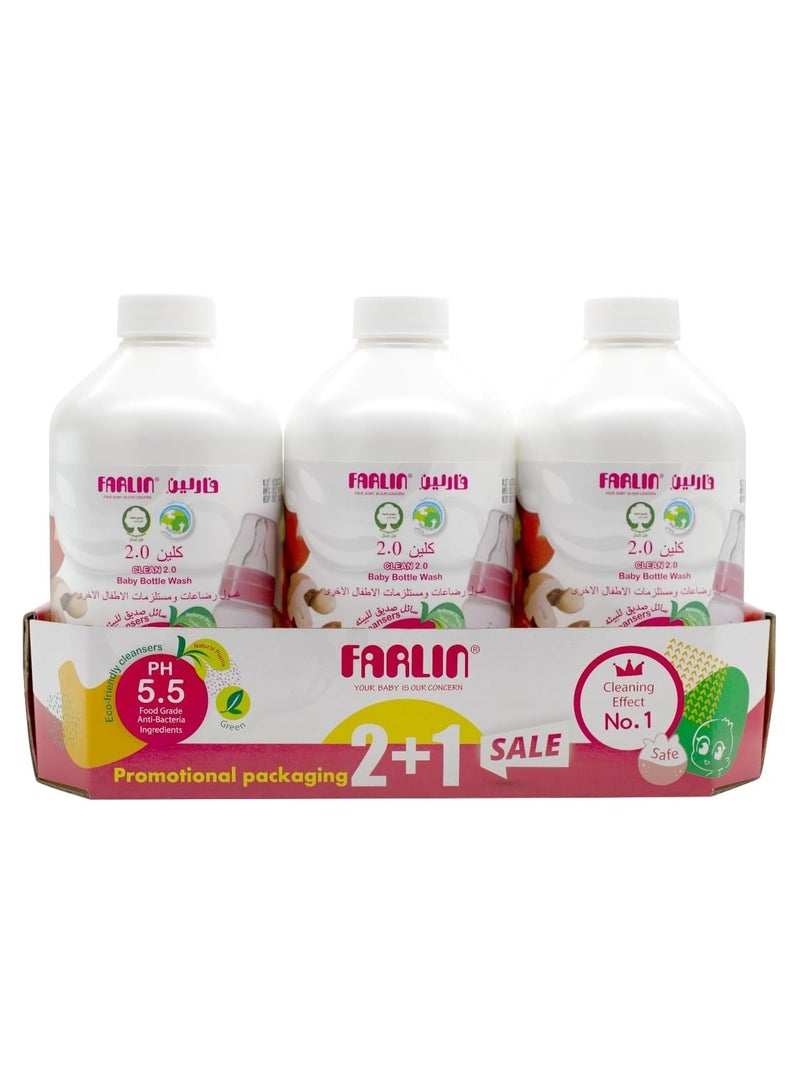 FARLIN Pack Of 3 Eco Friendly Clean 2.0 Baby Bottle Wash Liquid - 700ml - Image 1