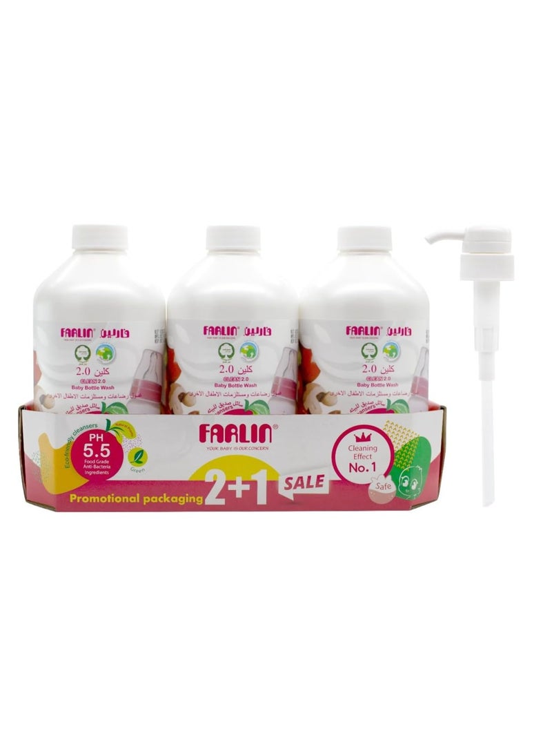 FARLIN Pack Of 3 Eco Friendly Clean 2.0 Baby Bottle Wash Liquid - 700ml - Image 2