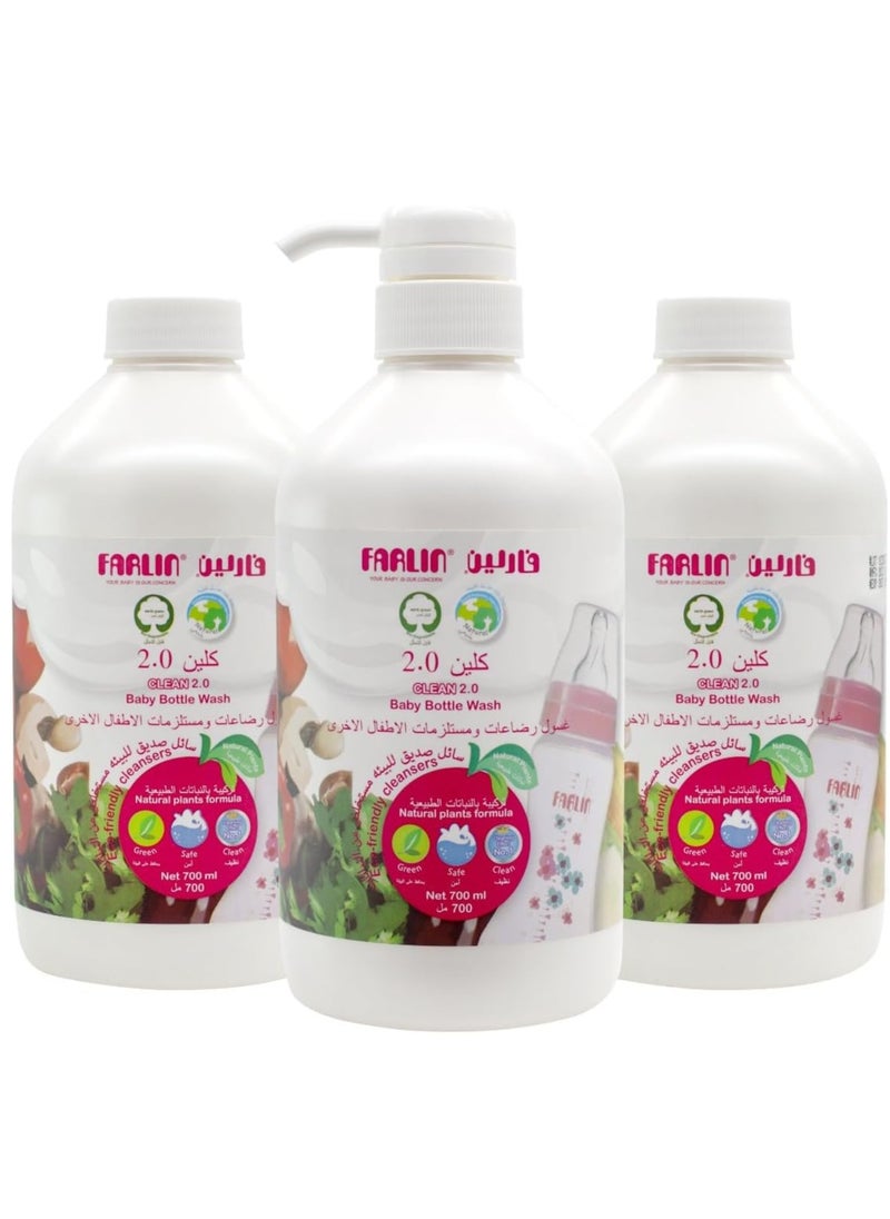FARLIN Pack Of 3 Eco Friendly Clean 2.0 Baby Bottle Wash Liquid - 700ml  - Image 1