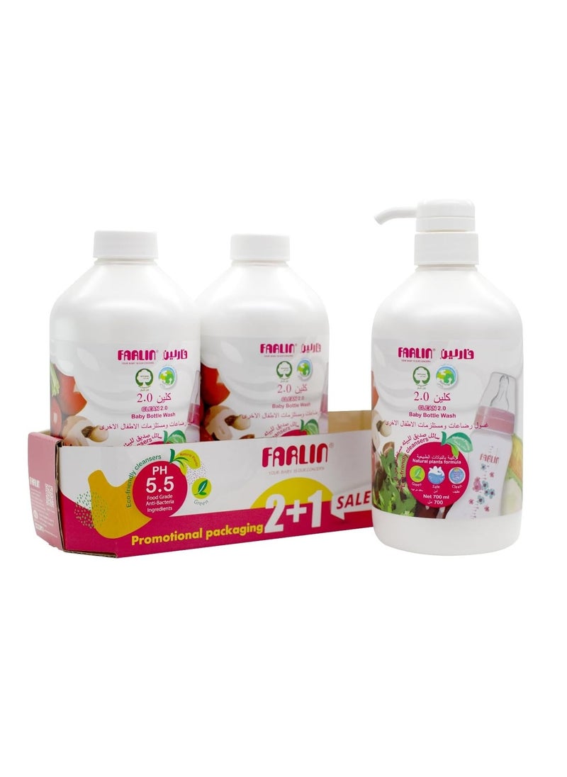 FARLIN Pack Of 3 Eco Friendly Clean 2.0 Baby Bottle Wash Liquid - 700ml  - Image 3