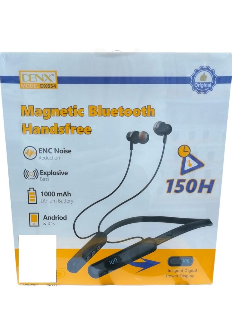 Denx Neckband Bluetooth Headphones with 150 Hours Playtime with ENC/X-Bass With 5 sound effects: male, female, child, monster, cartoon Technology, Crystal Clear Calls, Type-C Fast Charging, Foldable and Lightweight Design, Black  - Image 1