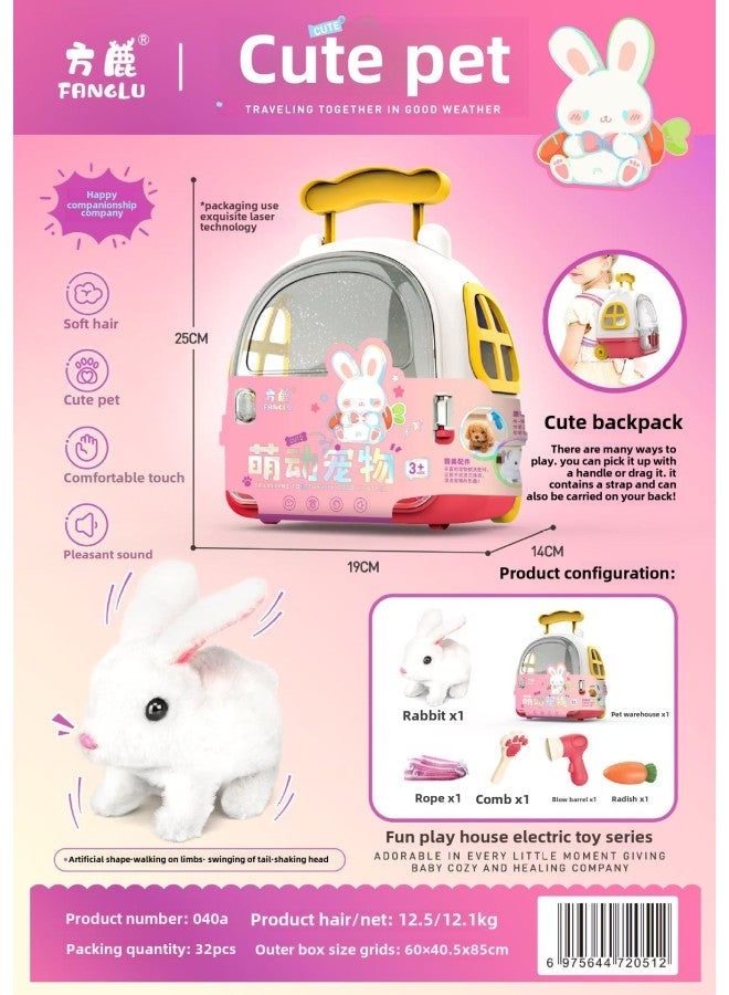 Fang Deer Children's Electric Plush Pet White Rabbit Puppy Kitten Cute Pet Transparent Shoulder Bag Simulation Shape-Color:040A [multifunctional Pet Warehouse (rabbit)]]  - Image 1