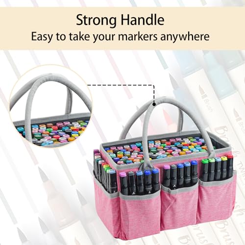 Watpot Marker Organizer Bag with Multiple Pockets, Marker Case for Art Storage Paint Markers, Paint Brushes, Coloring Books, Other Art Supplies, Pink - Image 4
