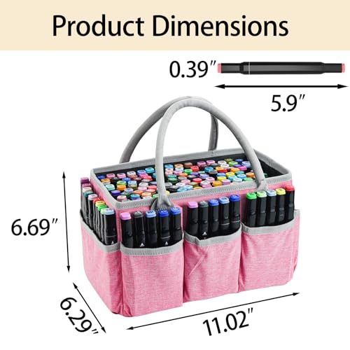 Watpot Marker Organizer Bag with Multiple Pockets, Marker Case for Art Storage Paint Markers, Paint Brushes, Coloring Books, Other Art Supplies, Pink - Image 5