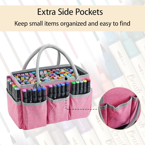 Watpot Marker Organizer Bag with Multiple Pockets, Marker Case for Art Storage Paint Markers, Paint Brushes, Coloring Books, Other Art Supplies, Pink - Image 3