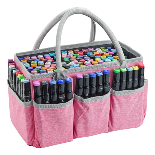 Watpot Marker Organizer Bag with Multiple Pockets, Marker Case for Art Storage Paint Markers, Paint Brushes, Coloring Books, Other Art Supplies, Pink - Image 1