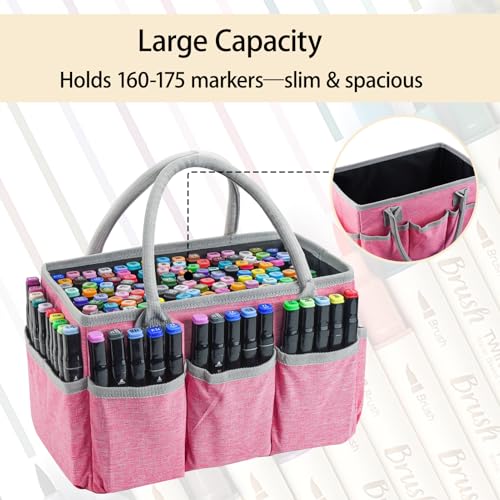 Watpot Marker Organizer Bag with Multiple Pockets, Marker Case for Art Storage Paint Markers, Paint Brushes, Coloring Books, Other Art Supplies, Pink - Image 2