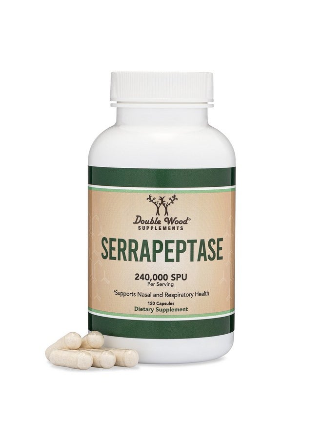 Double Wood Supplements - Serrapeptase 240000 Spu Max Potency (120 Vegan Capsules) Proteolytic Enzymes For Sinus Respiratory And Joint Health (Manufactured And Tested In The Usa Gluten Free Vegetarian Safe) By Double Wood - Image 1