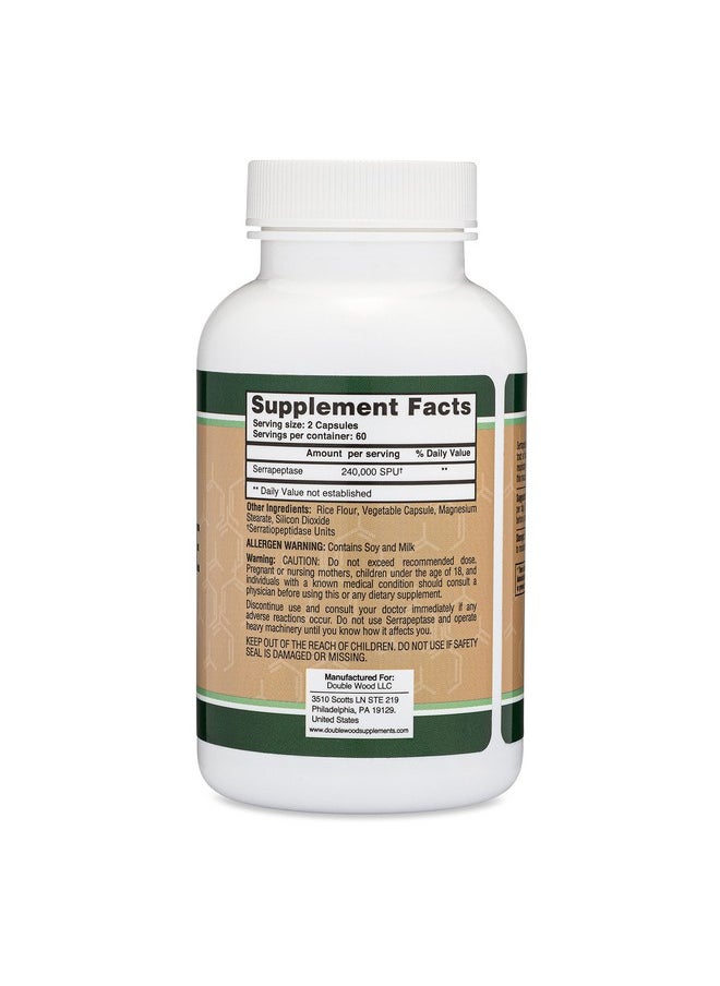 Double Wood Supplements - Serrapeptase 240000 Spu Max Potency (120 Vegan Capsules) Proteolytic Enzymes For Sinus Respiratory And Joint Health (Manufactured And Tested In The Usa Gluten Free Vegetarian Safe) By Double Wood - Image 1