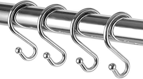 UNCONSIL Metal Shower Curtain Hooks，Set of 12 Rings，Rust Resistant S Shaped Hooks Hangers for Shower Curtains, Kitchen Utensils, Clothing, Towels, etc. (Chrome) - Image 1