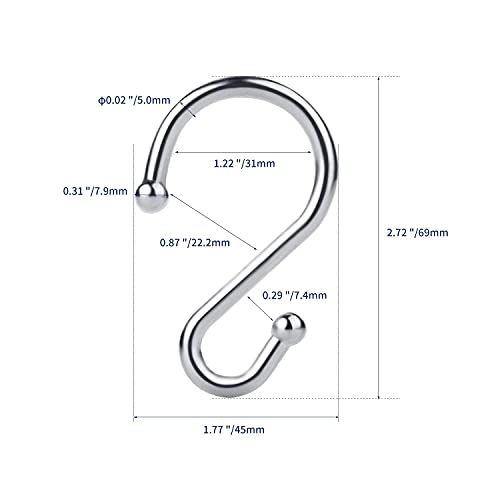 UNCONSIL Metal Shower Curtain Hooks，Set of 12 Rings，Rust Resistant S Shaped Hooks Hangers for Shower Curtains, Kitchen Utensils, Clothing, Towels, etc. (Chrome) - Image 5