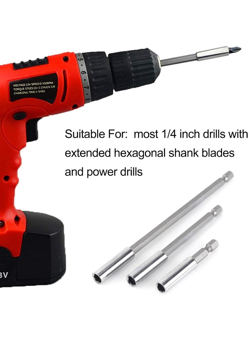 Magnetic Bit Extension Set: 3 Pieces Hex Drill Bits Long Electric Screwdriver Driver Bit Impact Bit Holder for Socket Adapters Automotive Maintenance Mechanics Household Use Repair Work