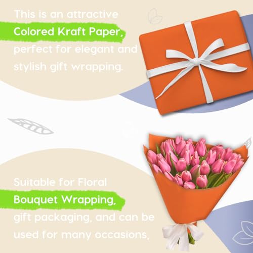 PH PERKHOMY PerkHomy OrangeRed Kraft Paper Roll 17.5" x 960" (80') for Gift Wrapping Bouquet Flower Art Painting Craft Writing Packaging Shipping 80GSM 55LB (OrangeRed, 17.5" x 80') - Image 4