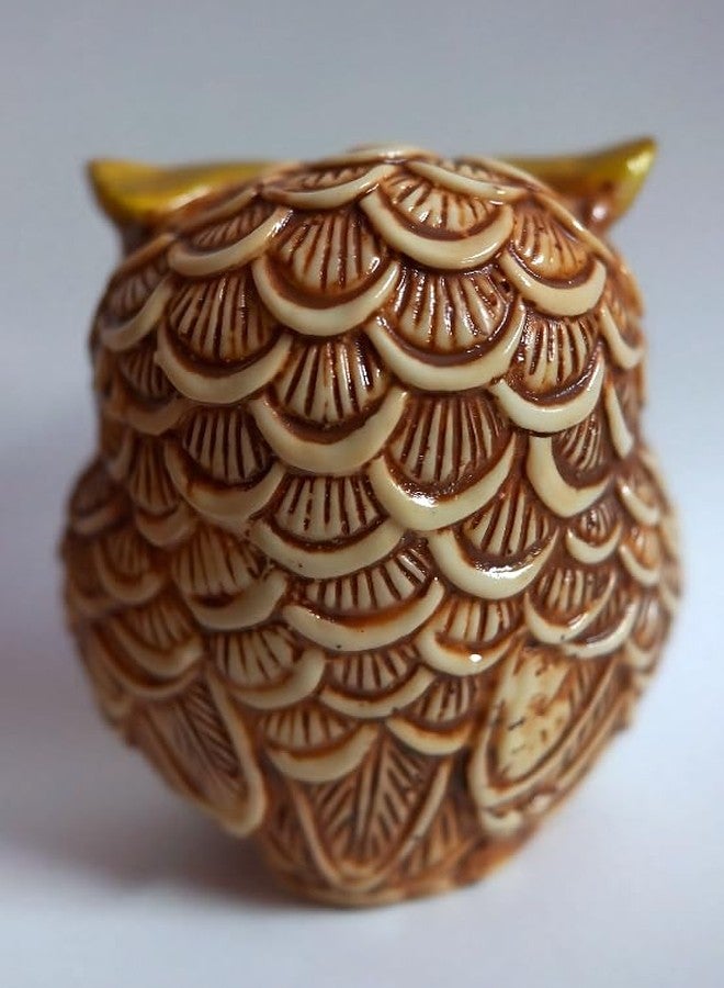 INARA Creation Owl Statue Showpiece for Vastu, Good Luck, Gift & Home Decor (Golden & Beige) - Image 3