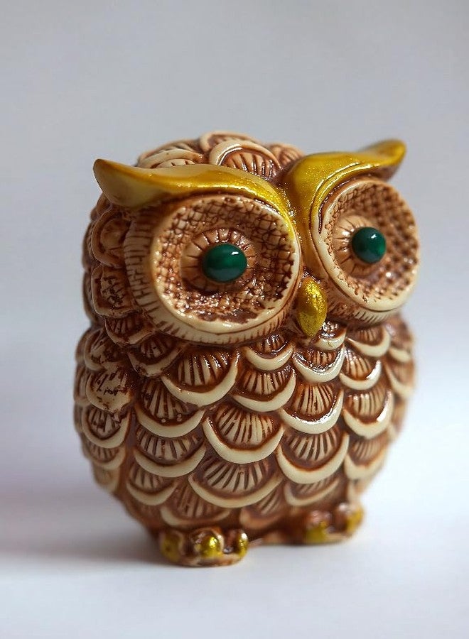 INARA Creation Owl Statue Showpiece for Vastu, Good Luck, Gift & Home Decor (Golden & Beige) - Image 2