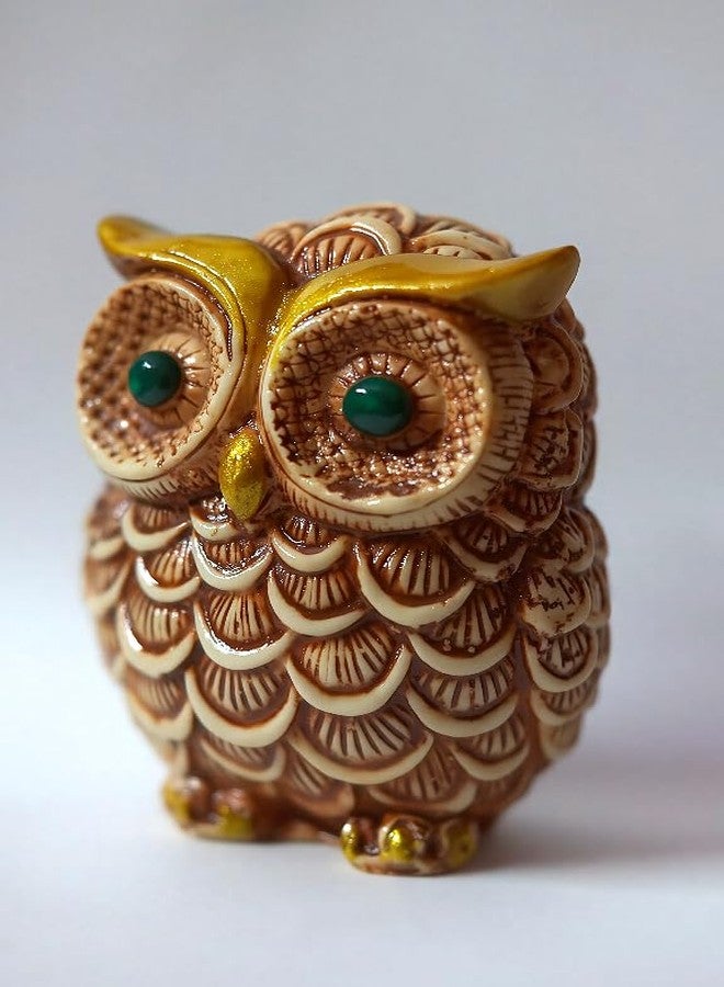 INARA Creation Owl Statue Showpiece for Vastu, Good Luck, Gift & Home Decor (Golden & Beige) - Image 4