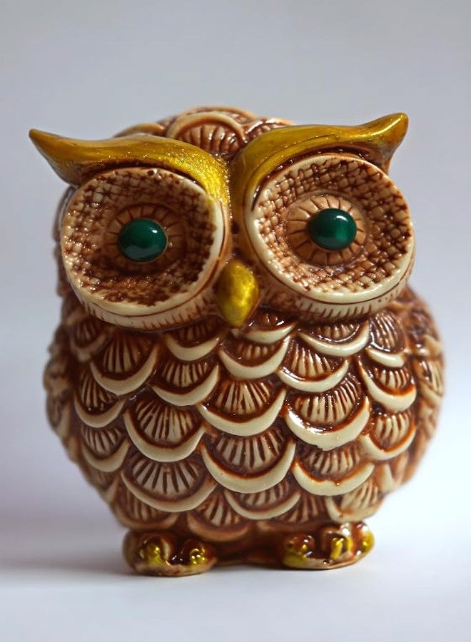 INARA Creation Owl Statue Showpiece for Vastu, Good Luck, Gift & Home Decor (Golden & Beige) - Image 1