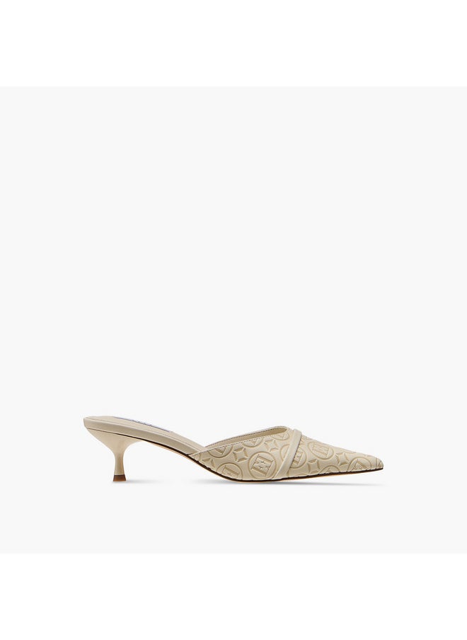 ELLE Women's Monogram Detail Slip-On Mules with Kitten Heels  - Image 3
