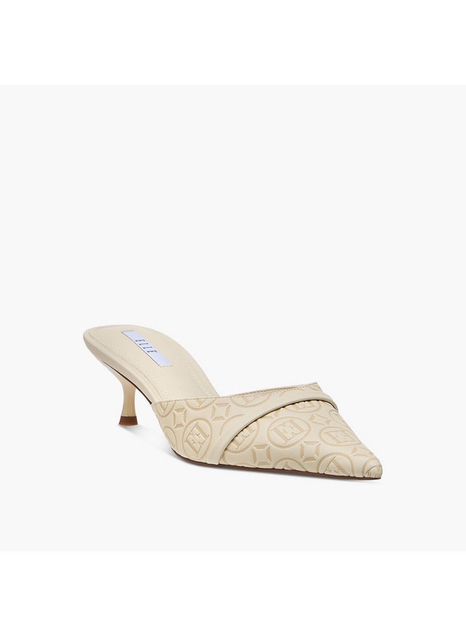 ELLE Women's Monogram Detail Slip-On Mules with Kitten Heels - Image 2