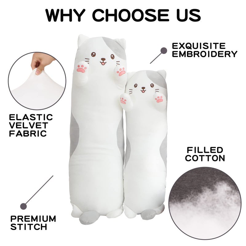 Dalmao 35.4" Cat Stuffed Animal, Soft Long Pillow Doll Cute Cartoon Kitten Plush Hugging Pillow Plushies Toy Gift for Kids, Girls, Halloween, Christmas, Thanksgiving, Birthdays - Image 5