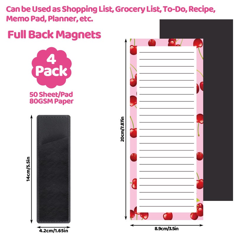 Thboxes 4 Pack Magnetic Note Pad for Fridge, Totally 200 Sheets Grocery List Magnet Pad for Refrigerator Magnetic Shopping List Pad with Pen Holderï¼ˆFruit Designï¼‰ - Image 2