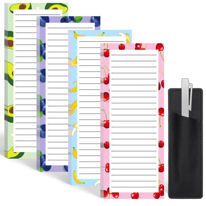 Thboxes 4 Pack Magnetic Note Pad for Fridge, Totally 200 Sheets Grocery List Magnet Pad for Refrigerator Magnetic Shopping List Pad with Pen Holderï¼ˆFruit Designï¼‰ - Image 1