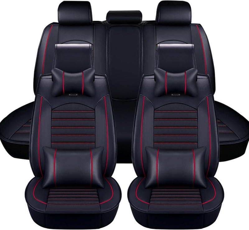 otoez Universal Leather Car Seat Covers Full Set - Black and Red - Image 2