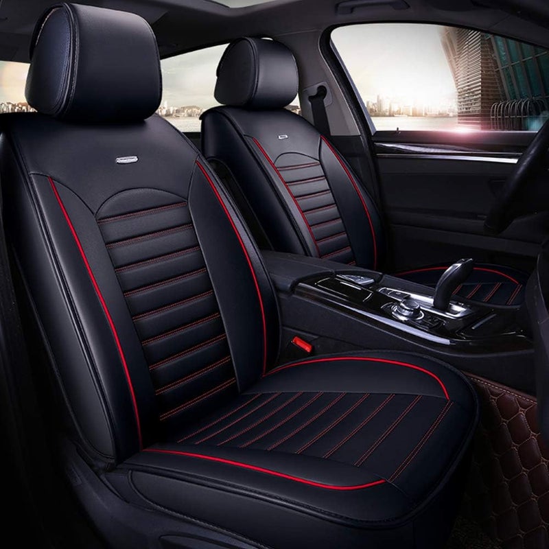 otoez Universal Leather Car Seat Covers Full Set - Black and Red - Image 1