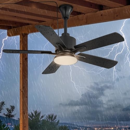 Fanbulous 42" Outdoor Ceiling Fan with Light for Patios, IP65 Waterproof Gazebo Fan, Plug in Ceiling Fan with Remote, 3CCT 6-Speed Black Ceiling Fan with Hanging Hook for Porch, Pergola,Canopy - Image 1
