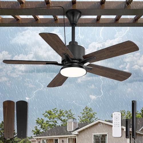 Fanbulous 42" Outdoor Ceiling Fan with Light for Patios, IP65 Waterproof Gazebo Fan, Plug in Ceiling Fan with Remote, 3CCT 6-Speed Black Ceiling Fan with Hanging Hook for Porch, Pergola,Canopy - Image 2