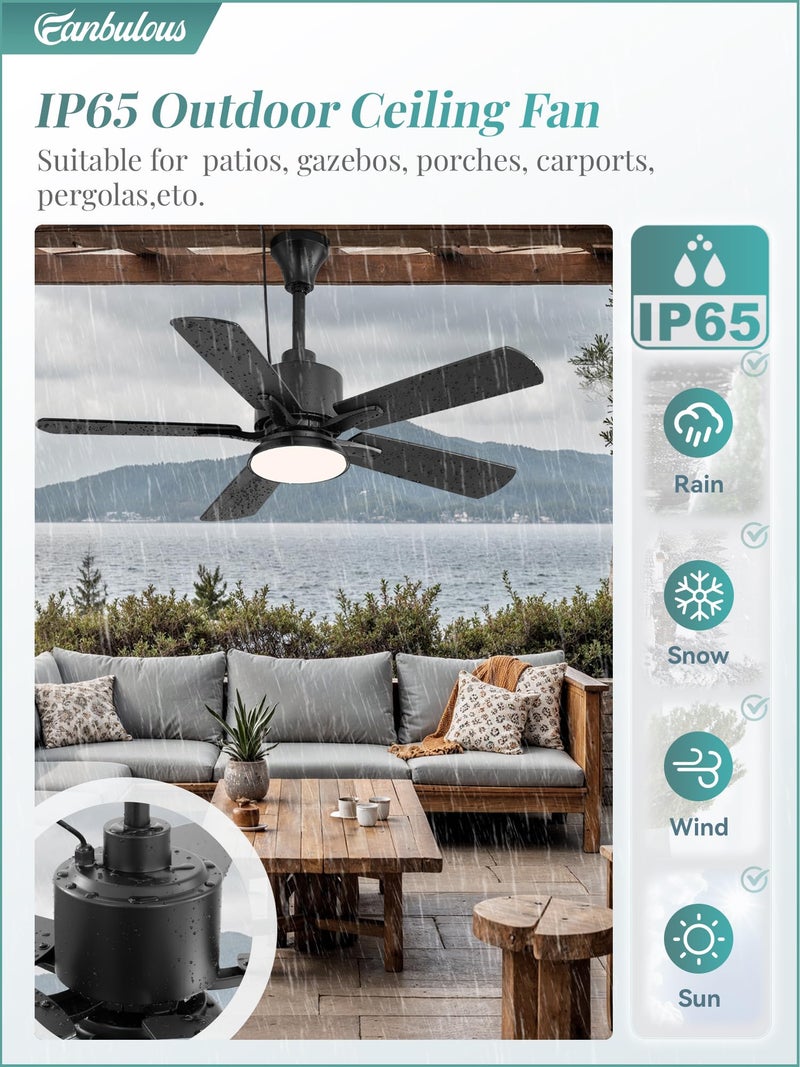 Fanbulous 42" Outdoor Ceiling Fan with Light for Patios, IP65 Waterproof Gazebo Fan, Plug in Ceiling Fan with Remote, 3CCT 6-Speed Black Ceiling Fan with Hanging Hook for Porch, Pergola,Canopy - Image 4