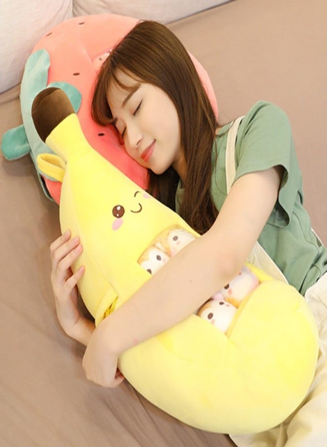 OUKEYI Banana Throw Pillow Fruit Stuffed Toys Banana Plush Pillow Removable Fluffy Creative Gifts for Kids,Kawaii Banana Plush toy Halloween Christmas Decorative Doll Toy Gift - Image 2