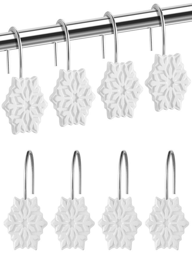 VINTS 12PCS White Snowflake Shower Curtain Hooks,Christmas Shower Curtain Hooks, White Snowflake Winter Decoration for Christmas Bathroom Living Room - Image 1