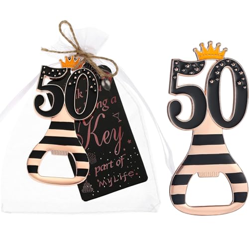 Houdezhu 24 pcs 50th Gold Bottle Opener Birthday Party Favors for Guests50th Beer Bottle Opener Favors Bulk for Birthday Anniversary Souvenirs Party Decor Supplies Rose Gold 50 - Image 1