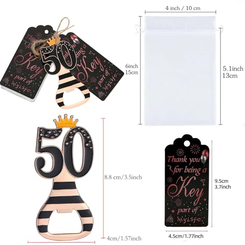 Houdezhu 24 pcs 50th Gold Bottle Opener Birthday Party Favors for Guests50th Beer Bottle Opener Favors Bulk for Birthday Anniversary Souvenirs Party Decor Supplies Rose Gold 50 - Image 3