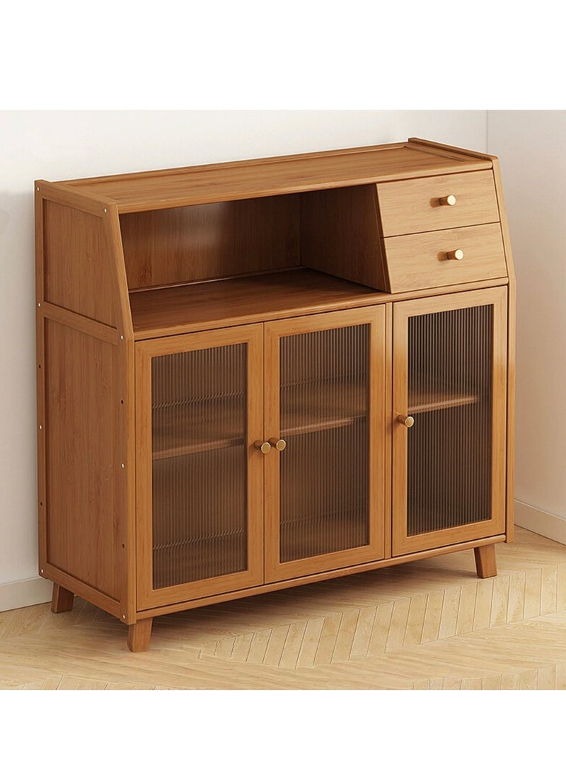 Generic Sideboard Buffet Coffee Bar Cabinet , Vintage Bamboo Wooden Kichen Storage Cabinet with Doors and Drawers for Dining Room & Living Room  - Image 1