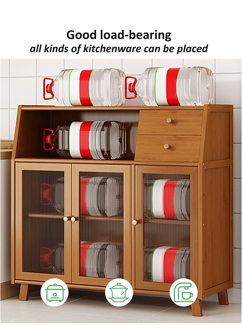 Generic Sideboard Buffet Coffee Bar Cabinet , Vintage Bamboo Wooden Kichen Storage Cabinet with Doors and Drawers for Dining Room & Living Room  - Image 4