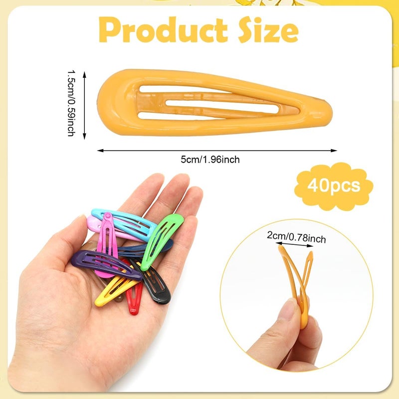 Hannea ® 40Pcs Rainbow Candy Color Hair Clips for Girls Women, Colorful Alloy Snap Tic Tac Hair Pins with Mesh Drawstring Bag, Daily Use Bangs Accessories BB Hairclips - Image 1