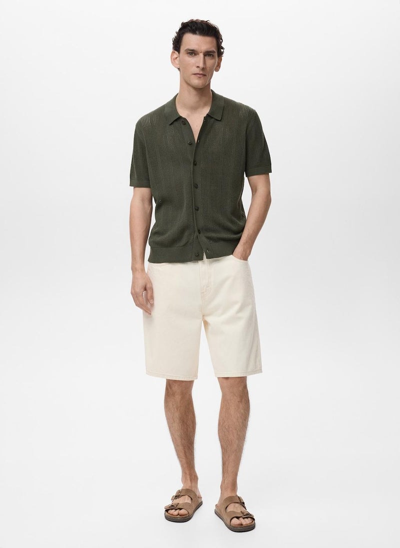 Mango Man Striped Openwork Shirt  - Image 5