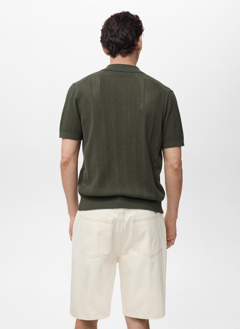 Mango Man Striped Openwork Shirt  - Image 2