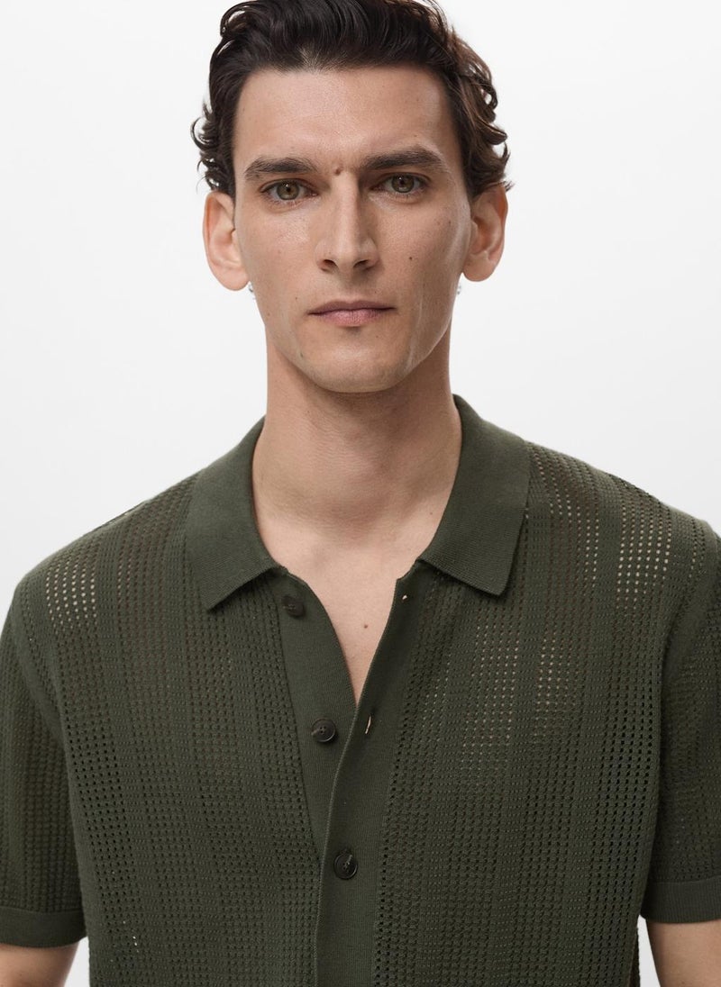 Mango Man Striped Openwork Shirt  - Image 4