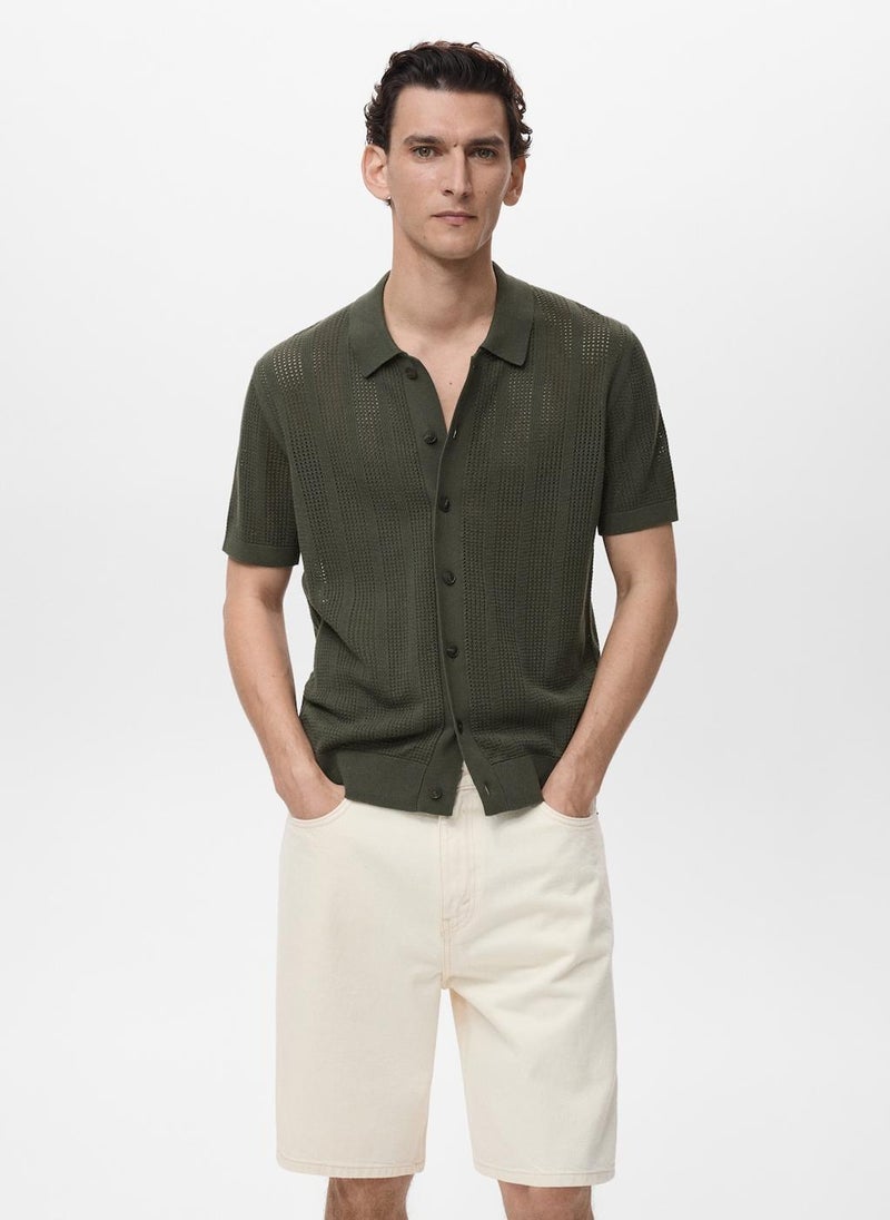 Mango Man Striped Openwork Shirt  - Image 1