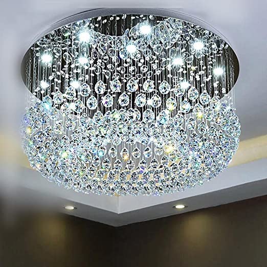 CRYSTA WORLD 4-Lights Chandelier K9 Crystal Chandelier Light Fixture,Modern Flush Mount Ceiling Light Fixtures Raindrop Chandelier-AC/DC,H10 x D12 - Image 1