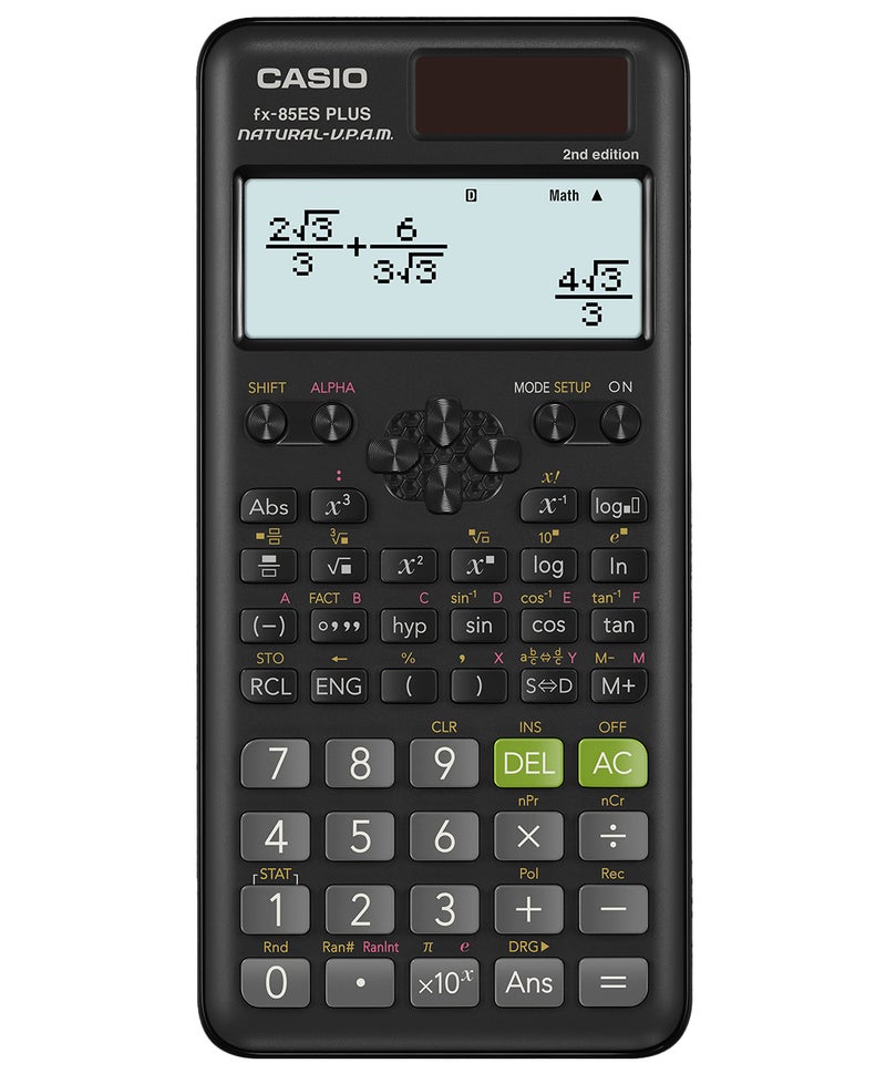 Casio FX-85ES PLUS-2 Scientific Calculator with 252 Functions, Natural Textbook Display, Solar Power & Hard Cover black