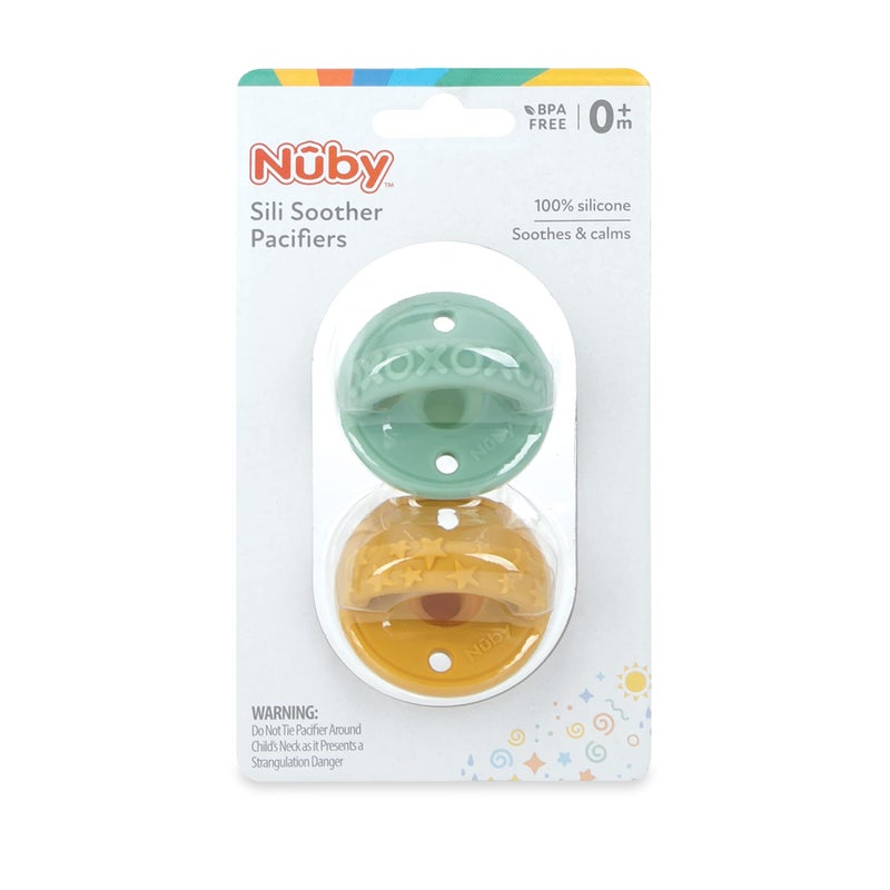 Nuby 2 Pack Silicone Pacifier with Natural Cherry Shaped Nipple - 0+ Months, 2 Pack, Colors May Vary - Image 2