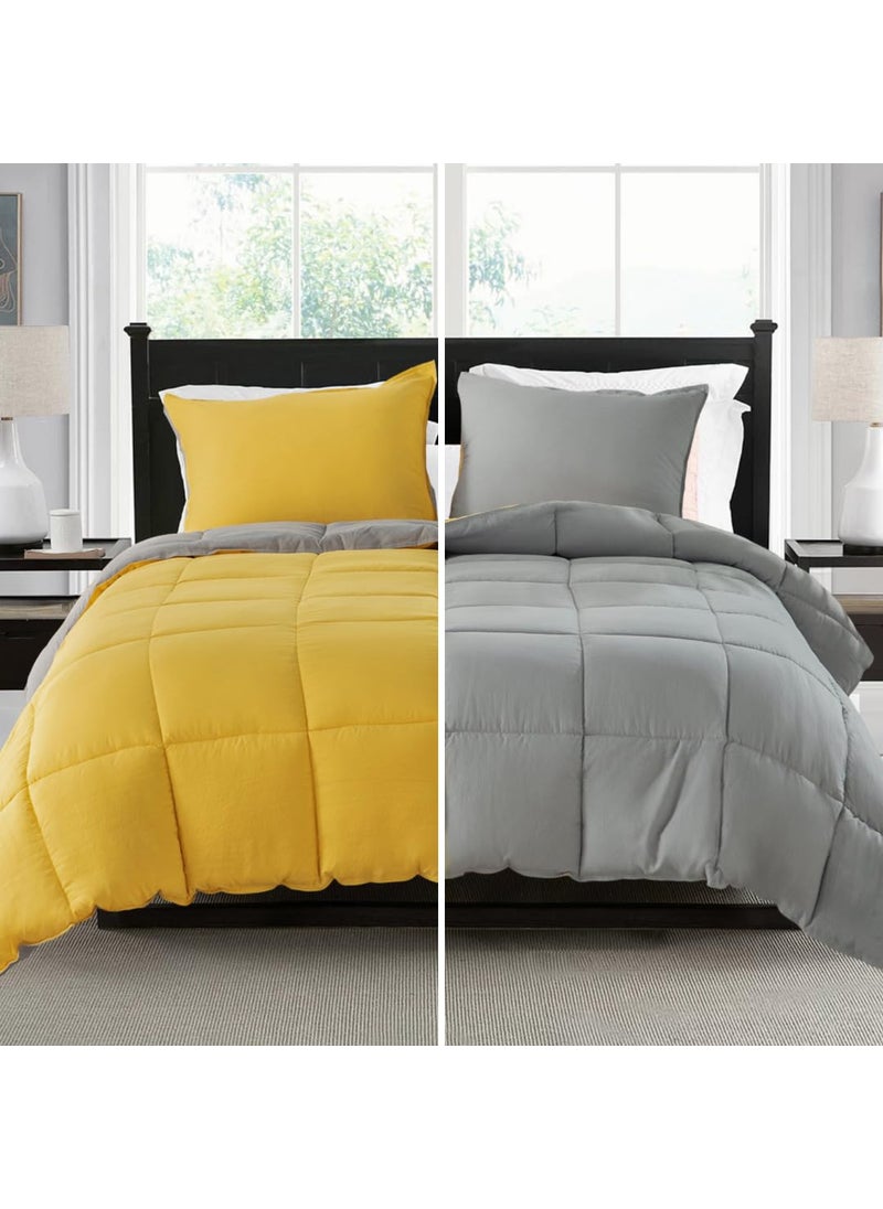 KASENTEX KASENTEX Reversible King Comforter Set  Yellow  Gray Soft  Lightweight ColorSafe NonShrink Machine Washable Bedding with Pillow Sham  AllSeason Down Alternative 