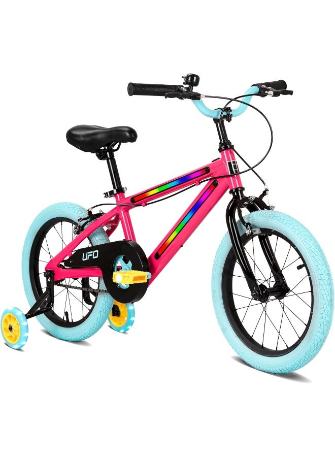 LiT UFO 16-Inch Kids Bicycle with Training Wheels | Hot Pink Bike for Girls Ages 46 | Adjustable Seat & Handlebar | Coaster Brake & Chain Guard | Bell Included | Beginner Ride Confidence | LT3001 - Image 1