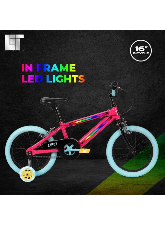 LiT UFO 16-Inch Kids Bicycle with Training Wheels | Hot Pink Bike for Girls Ages 46 | Adjustable Seat & Handlebar | Coaster Brake & Chain Guard | Bell Included | Beginner Ride Confidence | LT3001 - Image 2